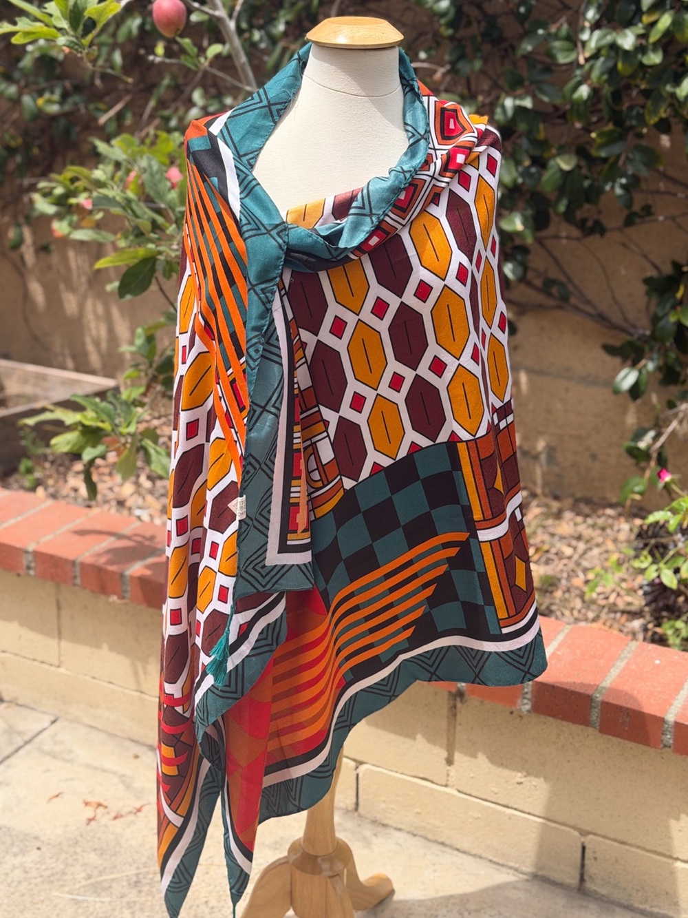 Colorful Geometric Print Wrap - Teal, Mustard, Maroon